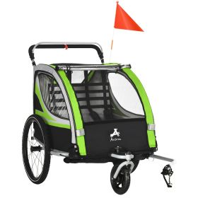 2-Way Wonder: Green Child Bike Cart Transforms to Stroller, with Brakes, Flag & Cargo Space