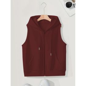 Women's Sleeveless Slim-fit Cardigan Zip Sweater (Option: Wine Red-5XL)