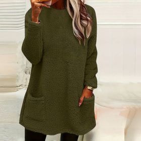 Women's Long Sleeved Pocket Plush Hoodie T-shirt (Option: Army Green-M)