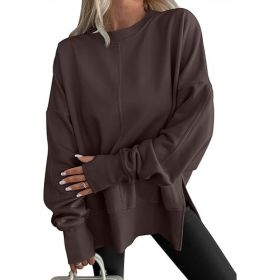 Fashion Casual Round Neck Pullover Loose Sports Long-sleeved Sweater (Option: Coffee-XL)