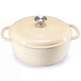 6 Quart Enameled Cast Iron Dutch Oven, Moisture-Sealing Lid For Bread Baking, Braising, Slow Cooking, Dual Handles, Oven Safe (Option: Beige)