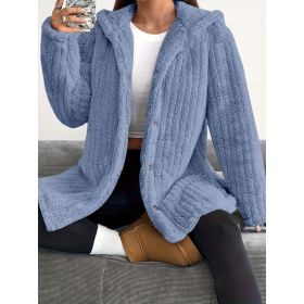 Hooded Loose Plush Coat Women's Regular Sleeve (Option: Blue-S)