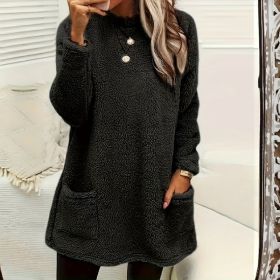 Women's Long Sleeved Pocket Plush Hoodie T-shirt (Option: Black-S)