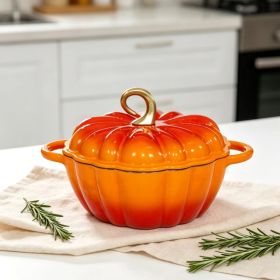 Pumpkin Enameled Cast Iron Dutch Oven With Lid, 4.5 QT Dual Handles And Heavy Duty Pot, Oven Safe Up To 500 For Bread Baking, Braising, Cooking A (Option: Orange)