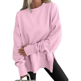 Fashion Casual Round Neck Pullover Loose Sports Long-sleeved Sweater (Option: Pink2-L)