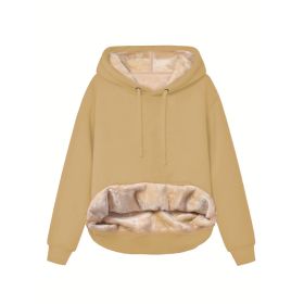 Warm Berber Fleece Pocket Hooded Sweatshirt Coat (Option: Khaki-S)