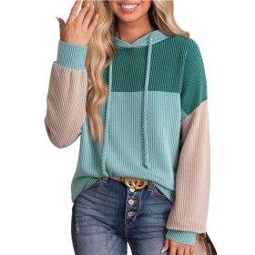 New-style Color-block Long-sleeve Hoodie With A Loose Fit (Option: Green-S)