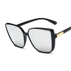 Designer Cat Eye Sunglasses Woman Vintage Black Mirror Sun Glasses For Fashion Big Frame Cool Sexy Female Oculos (Frame Color: As Picture, Lenses Color: black sliver)