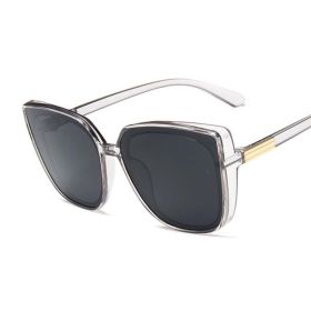 Designer Cat Eye Sunglasses Woman Vintage Black Mirror Sun Glasses For Fashion Big Frame Cool Sexy Female Oculos (Frame Color: As Picture, Lenses Color: Trans Gray)
