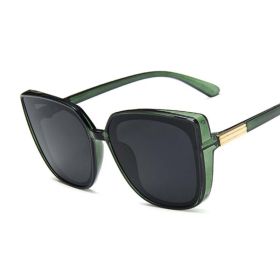 Designer Cat Eye Sunglasses Woman Vintage Black Mirror Sun Glasses For Fashion Big Frame Cool Sexy Female Oculos (Frame Color: As Picture, Lenses Color: green gray)