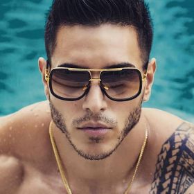 New Fashion Big Frame Sunglasses Men Square Metal Sun Glasses Women Retro Sun Glasses Vintage High Quality Gafas Oculos De Sol (Frame Color: As Picture, Lenses Color: brown)