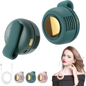 Portable Silent Mini Bladeless Fan Clip On, Small Fan Clip on for Shirt & Waist, Adjustable 3-Speed Suspended Whirlwind Fans (Color: Green)