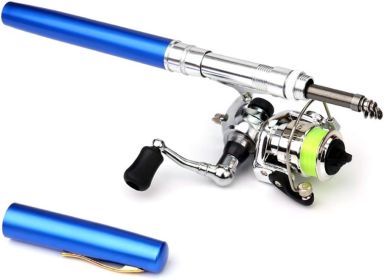 Fishing Rod Reel Combo Mini Pen Fishing Pole Kit Telescopic Fishing Rod Spinning Reel Combo Kit (size: Blue   1.4 m)