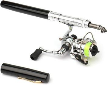 Fishing Rod Reel Combo Mini Pen Fishing Pole Kit Telescopic Fishing Rod Spinning Reel Combo Kit (size: Black  1.0 m)