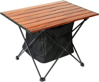 Portable Camping Table Ultralight Aluminum Camp Table Folding Beach Table for Camping Hiking Backpacking Outdoor Picnic, Size M (size: Wood Grain, With Storage Bag   Medium)