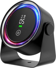 Small Desk Fan 5000mAh Rechargeable Battery Powered -Retro Low Noise Quiet Portable Gentle Blowing with LED Night Light Office Bedroom Table Top (Color: Black)