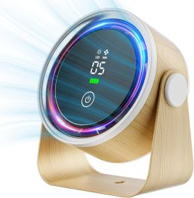 Small Desk Fan 5000mAh Rechargeable Battery Powered -Retro Low Noise Quiet Portable Gentle Blowing with LED Night Light Office Bedroom Table Top (Color: Log Color)