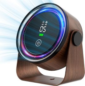 Small Desk Fan 5000mAh Rechargeable Battery Powered -Retro Low Noise Quiet Portable Gentle Blowing with LED Night Light Office Bedroom Table Top (Color: Walnut)