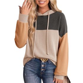 New-style Color-block Long-sleeve Hoodie With A Loose Fit (Option: Black Khaki-S)