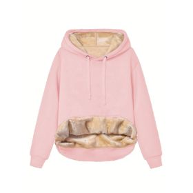 Warm Berber Fleece Pocket Hooded Sweatshirt Coat (Option: Pink-S)