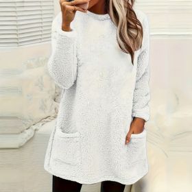 Women's Long Sleeved Pocket Plush Hoodie T-shirt (Option: White-3XL)