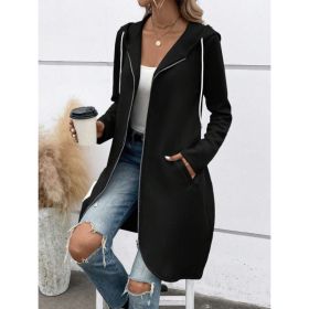 Personality Street Zip Hooded Long Velvet Lining Sweatshirt (Option: Black-M)