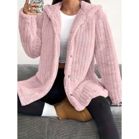 Hooded Loose Plush Coat Women's Regular Sleeve (Option: Pink-M)