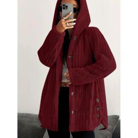 Hooded Loose Plush Coat Women's Regular Sleeve (Option: Wine Red-M)