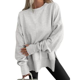 Fashion Casual Round Neck Pullover Loose Sports Long-sleeved Sweater (Option: Gray-M)