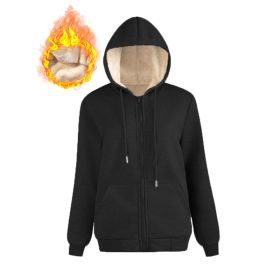 Warm Berber Fleece Pocket Hooded Sweatshirt Coat (Option: Black Thread Zipper-M)