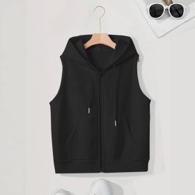 Women's Sleeveless Slim-fit Cardigan Zip Sweater (Option: Black-L)