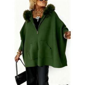 Ins Plush Hooded Cardigan Fashion Warm Pockets Zip-up Knitted Jacket Casual Outerwear Batwing Sleeve Sweater Women's Clothing (Option: Green-XS)