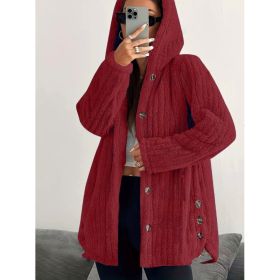 Hooded Loose Plush Coat Women's Regular Sleeve (Option: Red-L)
