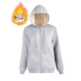 Warm Berber Fleece Pocket Hooded Sweatshirt Coat (Option: Light Gray Thread Zipper-L)