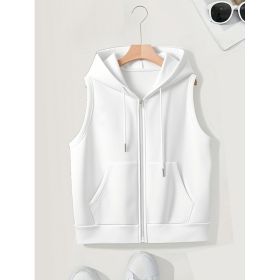 Women's Sleeveless Slim-fit Cardigan Zip Sweater (Option: White-L)