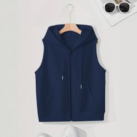 Women's Sleeveless Slim-fit Cardigan Zip Sweater (Option: Dark Blue-L)