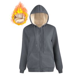 Warm Berber Fleece Pocket Hooded Sweatshirt Coat (Option: Dark Gray Threaded Zipper-L)