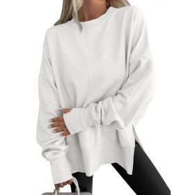 Fashion Casual Round Neck Pullover Loose Sports Long-sleeved Sweater (Option: White-L)
